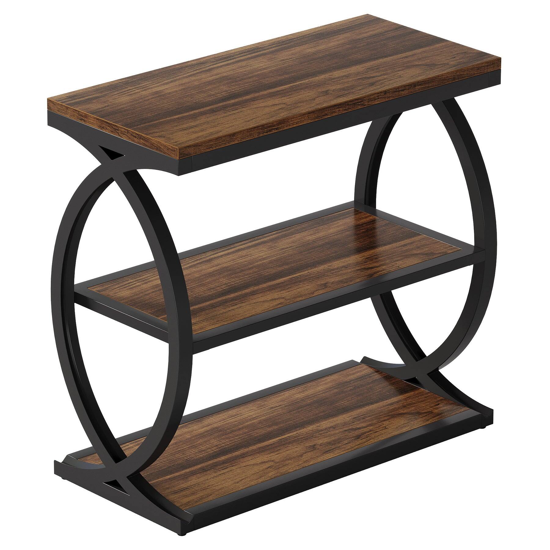 Alt View 4. Tribesigns - End Table with Engineered Wood Construction, Metal Frame and Storage Shelves for Living Room and Hallway - Brown.