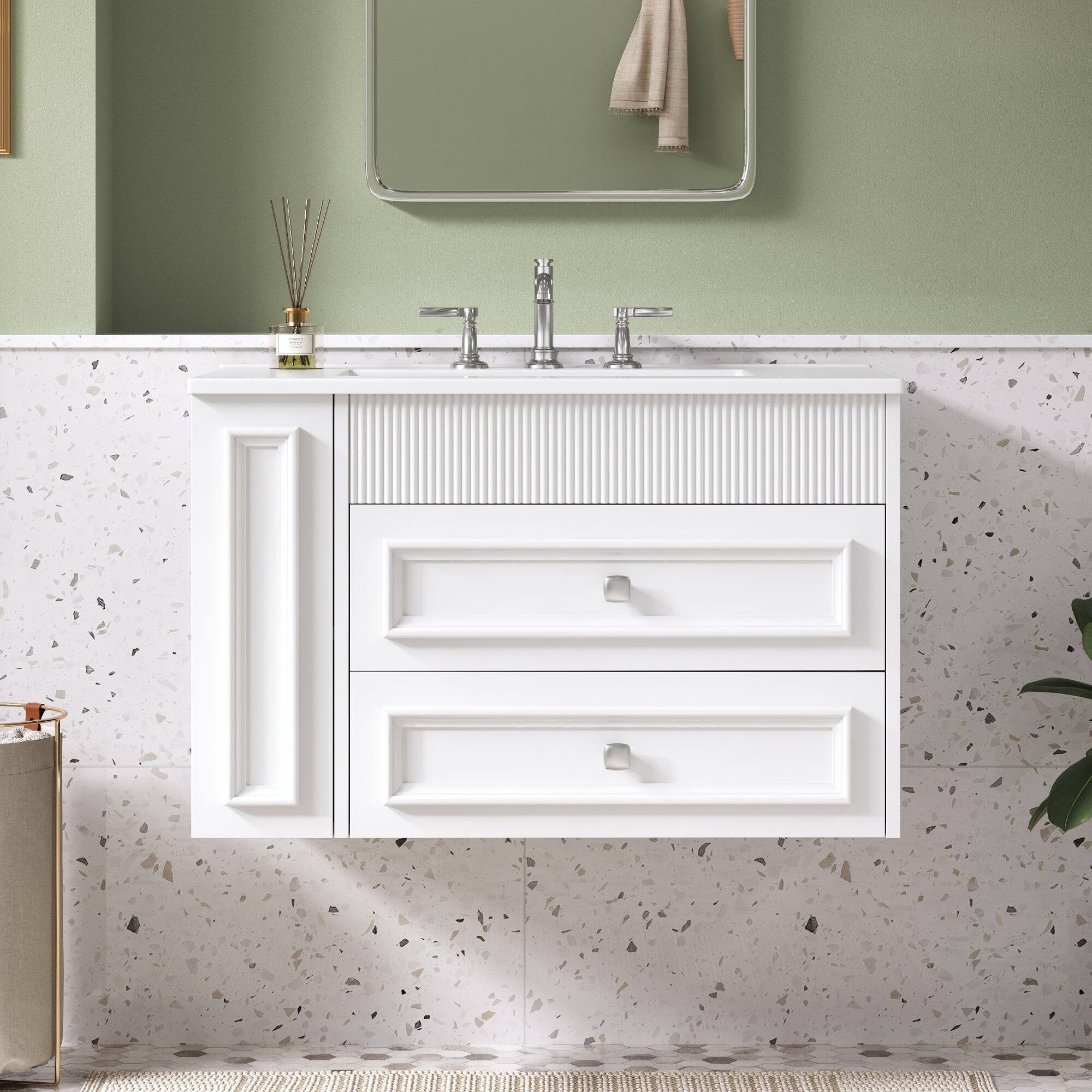 Alt View 1. Boyel Living - 30 Inch Wall Mounted Bathroom Vanity with Ceramic Sink and Two Drawers White - White.