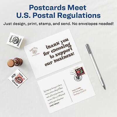 Postcards Meet U.S. Postal Regulations

Just design, print, stamp, and send. No envelopes needed!

Thank you for choosing to support our business!

[Postcard Design]

[Postcard Design]

[Postcard Design]