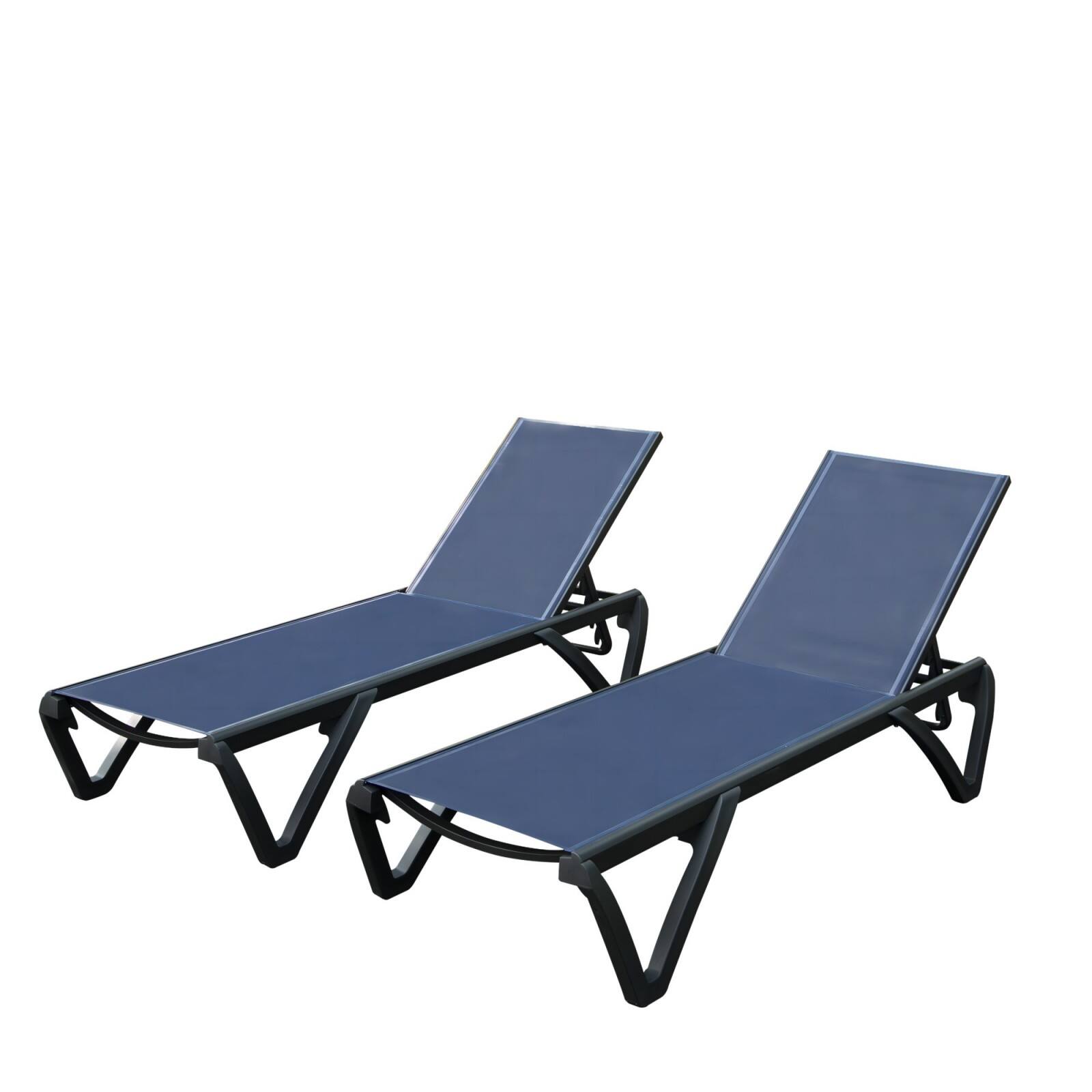 Alt View 10. Ecooso - Outdoor Lounge Chair, 2 Pieces Aluminum Plastic Patio Chaise Lounge with 5 Position Adjustable Backrest and Wheels - Navy Blue.
