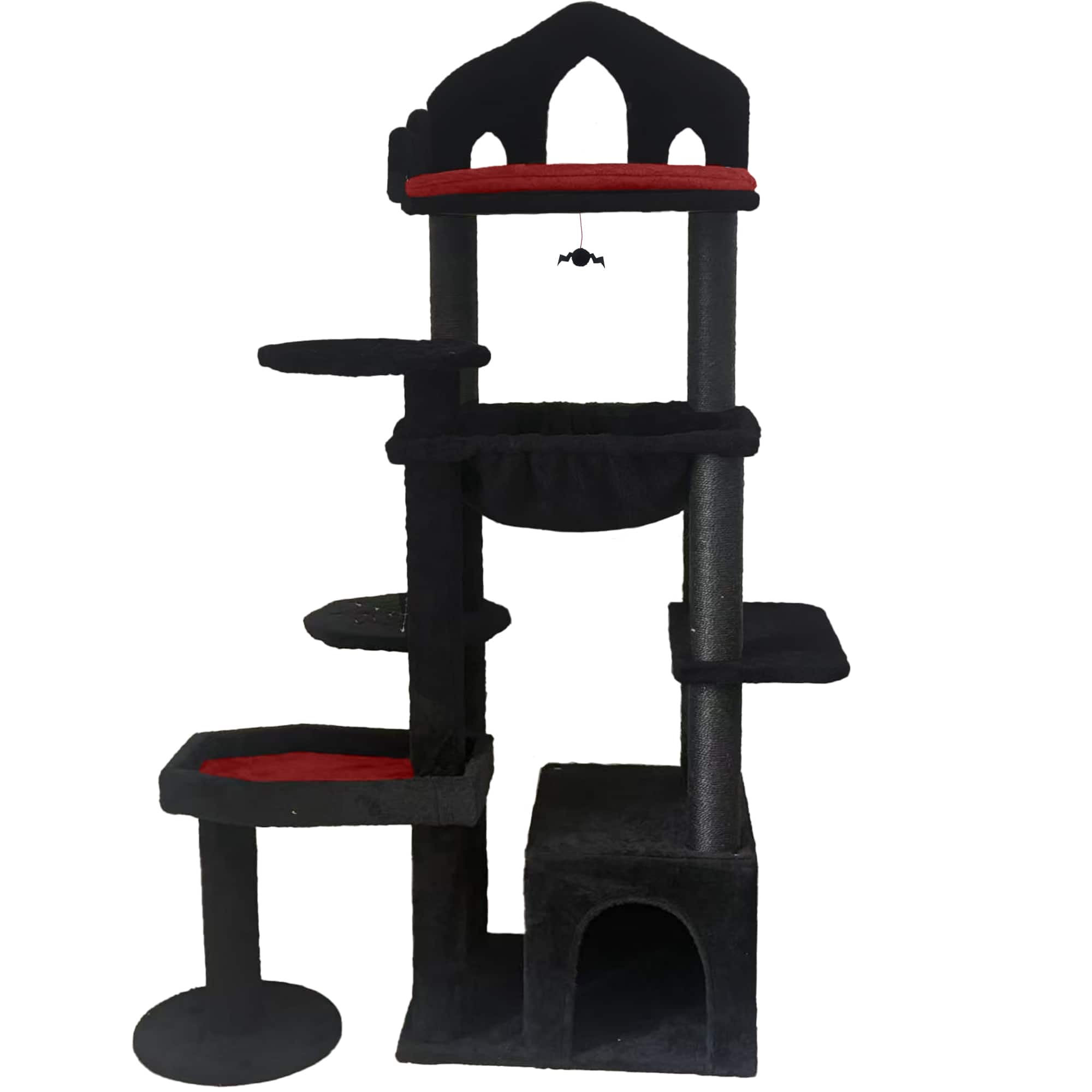 Dexmalle - Dexmalle-58in Multi-Level Gothic Cat Tree with Scratching Posts, Perches, Hammock, and Cat Cave - Black