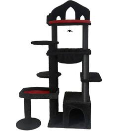 Dexmalle - Dexmalle-58in Multi-Level Gothic Cat Tree with Scratching Posts, Perches, Hammock, and Cat Cave - Black