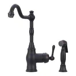 Solid Brass One-Handle 360° Swivel Widespread Kitchen Faucet with Side Spray in Oil Rubbed Bronze