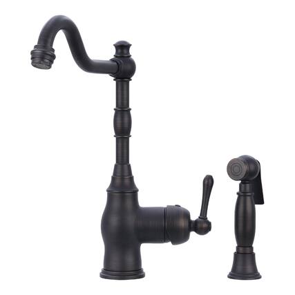 Front. Akicon - Akicon Solid Brass One-Handle 360° Swivel Widespread Kitchen Faucet with Side Spray in Oil Rubbed Bronze - Oil Rubbed Bronze.