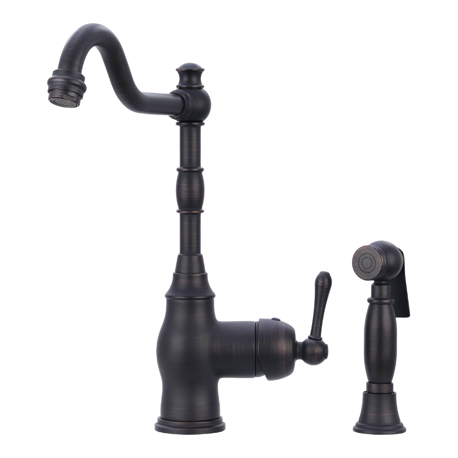 Front. Akicon - Akicon Solid Brass One-Handle 360° Swivel Widespread Kitchen Faucet with Side Spray in Oil Rubbed Bronze - Oil Rubbed Bronze.