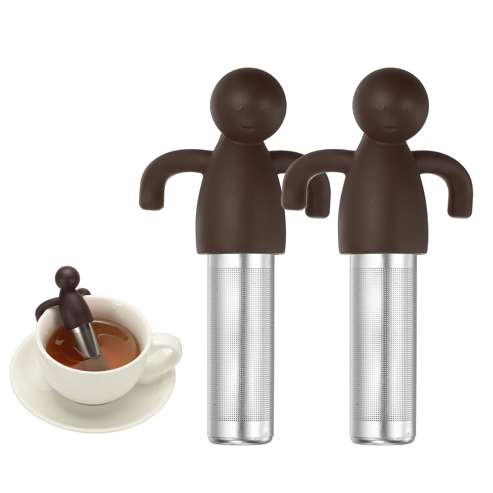 Unique Bargains - 2pcs Cute Tea Infuser, Stainless Steel Loose-Leaf Steeper w/ Silicone Handle, Reusable Thin Mesh for Teacups & Teapots - Dark Brown price history on PriceWatchPro
