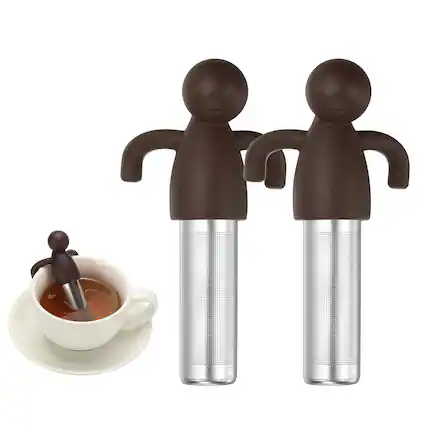 Front. Unique Bargains - 2pcs Cute Tea Infuser, Stainless Steel Loose-Leaf Steeper w/ Silicone Handle, Reusable Thin Mesh for Teacups & Teapots - Dark Brown.