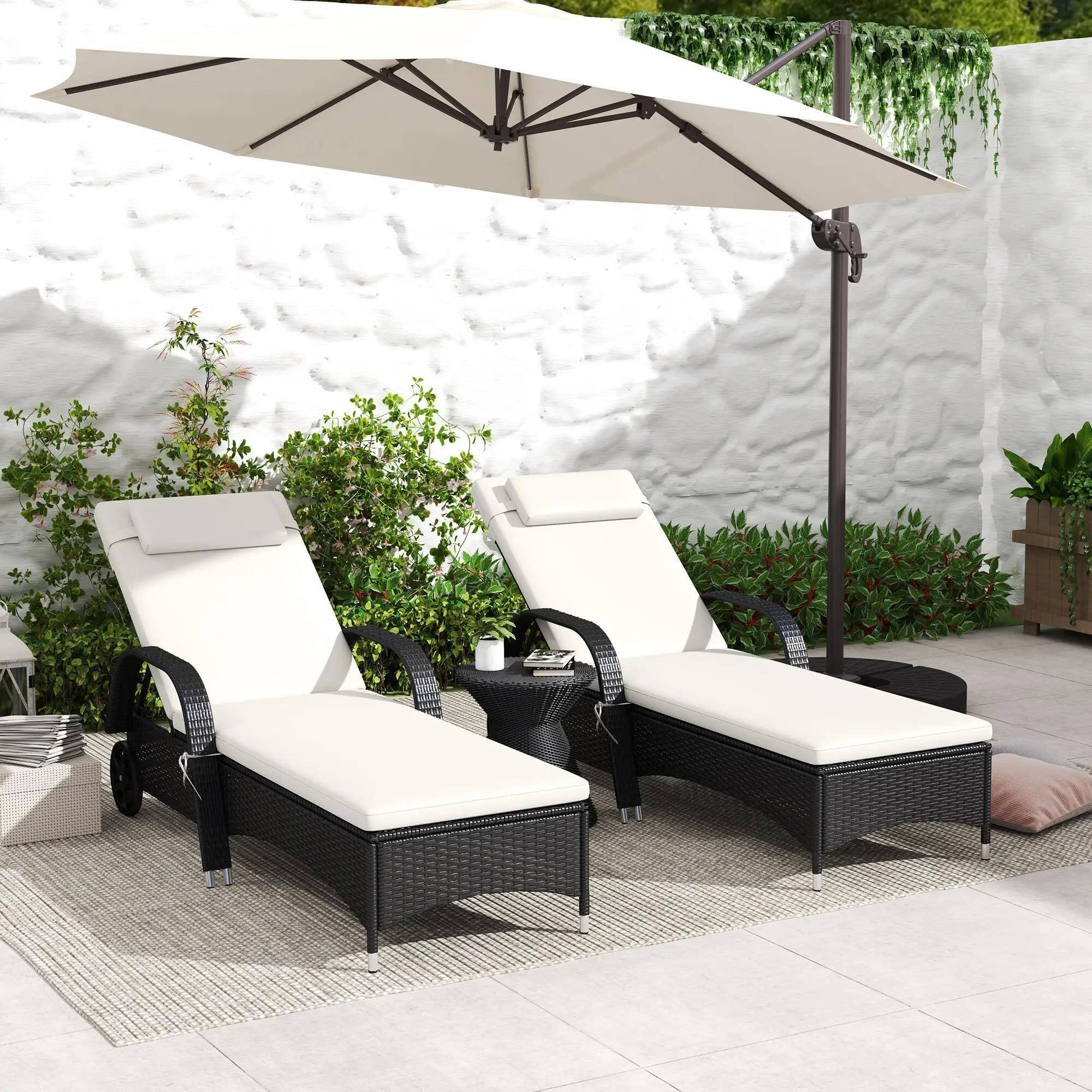 Left. Resenkos - Resenkos 2 Reclining Chaise Lounge Chairs, Outdoor Sectional Furniture, PE Rattan, White - Deep Coffee and Cream White.