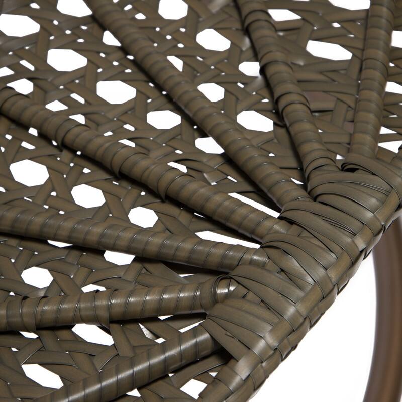 Alt View 4. LeisureMod - LeisureMod Beige Wicker Hanging Egg Chair with Iron Stand & Cushion - All-Weather Single Outdoor Patio Swing - Beige.