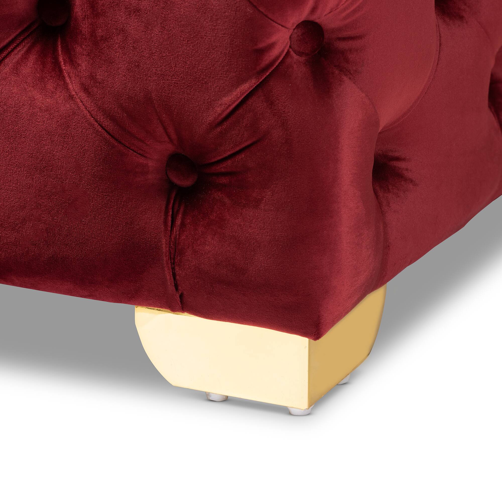 Alt View 1. Baxton Studio - Avara Glam and Luxe Velvet Fabric Upholstered Gold Finished Button Tufted Bench Ottoman - Burgundy/Gold.