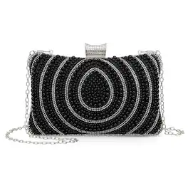 Unique Bargains - Evening Bag for Women, Pearl Shiny Sequin Evening Clutch Wedding Purse for Bride Party Formal - Black