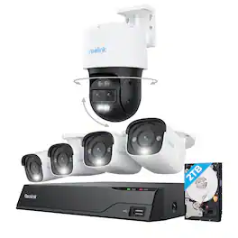 Reolink - 8 - Channel, 4 - Bullet 1 - Pan Tilt Auto Track Camera Indoor/Outdoor 4K+ 12MP PoE 2TB NVR Security Surveillance System - White