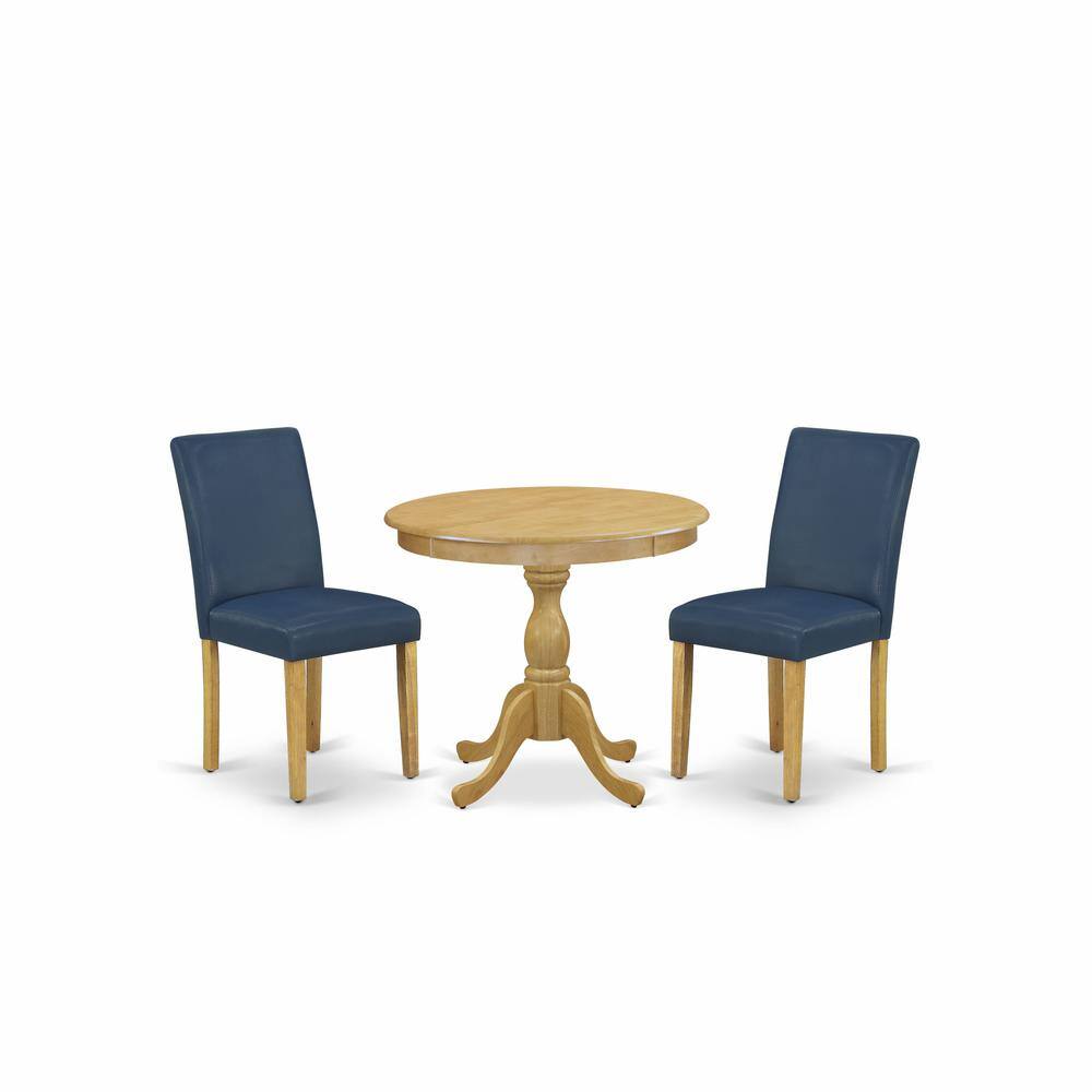 Alt View 3. East West Furniture - AMAB3-OAK-55 3 Piece Dining Table Set - 1 Wood Dining Table and 2 Oasis Blue Kitchen Chairs - Oak Finish - Oak.