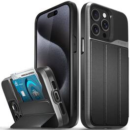Vena - vCommute Leather Wallet Kickstand Case for Apple iPhone 15 Pro Max (6.7") - Space Gray - Multicolored