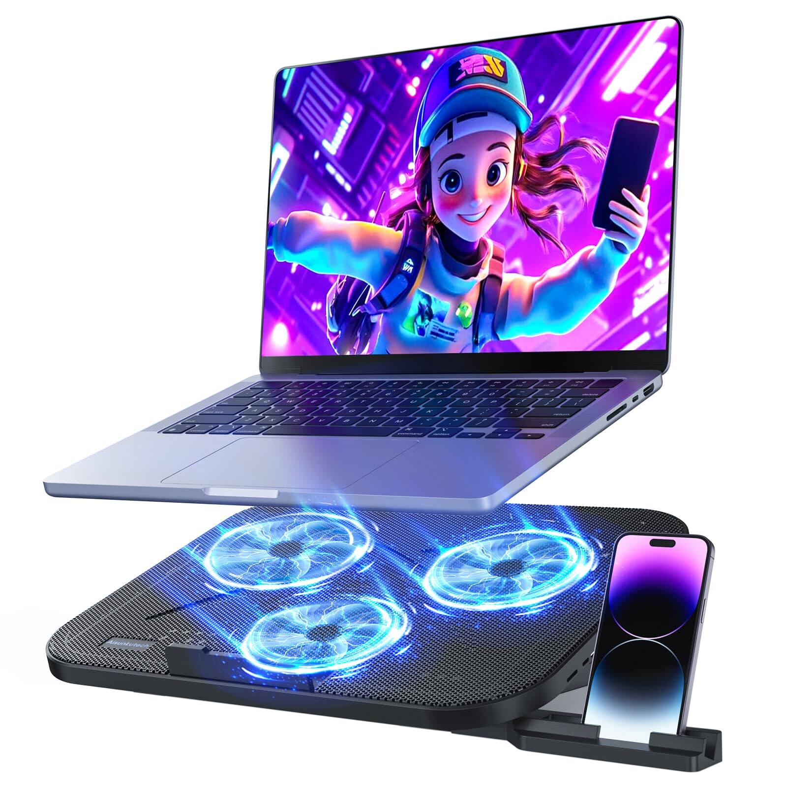 Front. HongFei - HongFei Laptop Cooling Pad with 3 Quiet Fans, 5-Level Height Adjustable Stand, 2 USB Ports, Fits 12-17" Laptops - black.