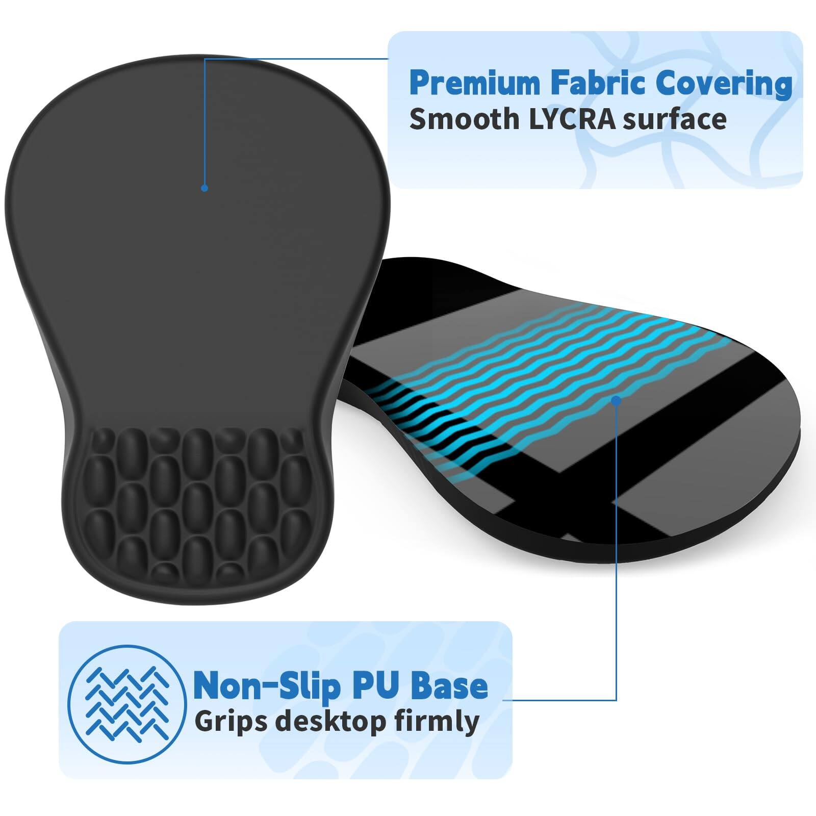 Premium Fabric Covering  
Smooth LYCRA surface  

Non-Slip PU Base  
Grips desktop firmly