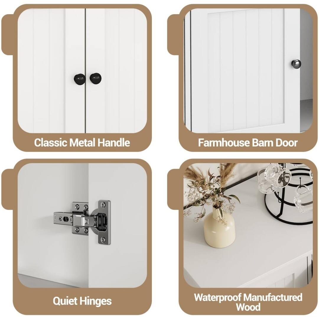 Classic Metal Handle  
Farmhouse Barn Door  
Quiet Hinges  
Waterproof Manufactured Wood