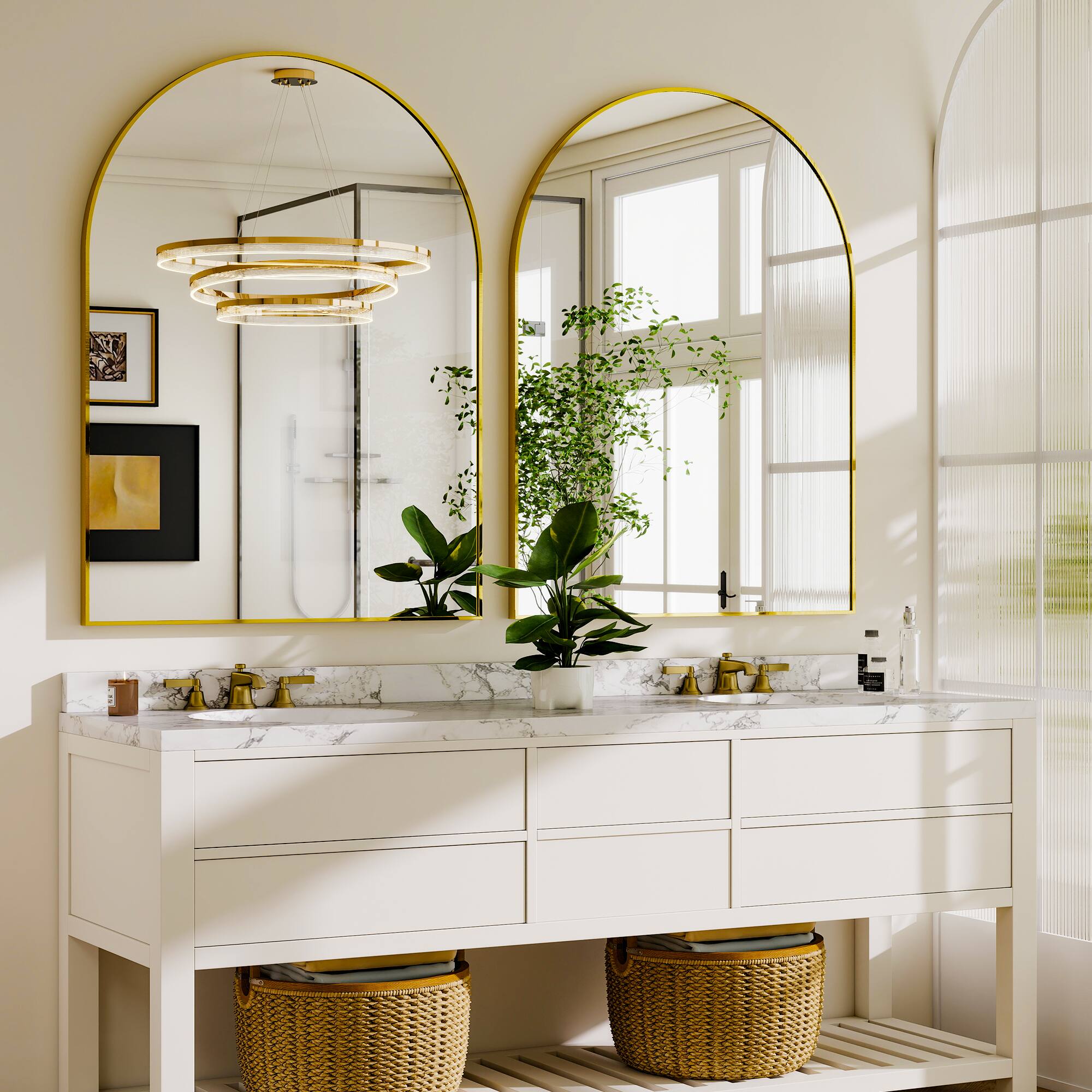 Alt View 2. Easly - Gold 24 in. W x 36 in. H Arched Aluminum Alloy Frame Vanity Wall Mirror - Gold.
