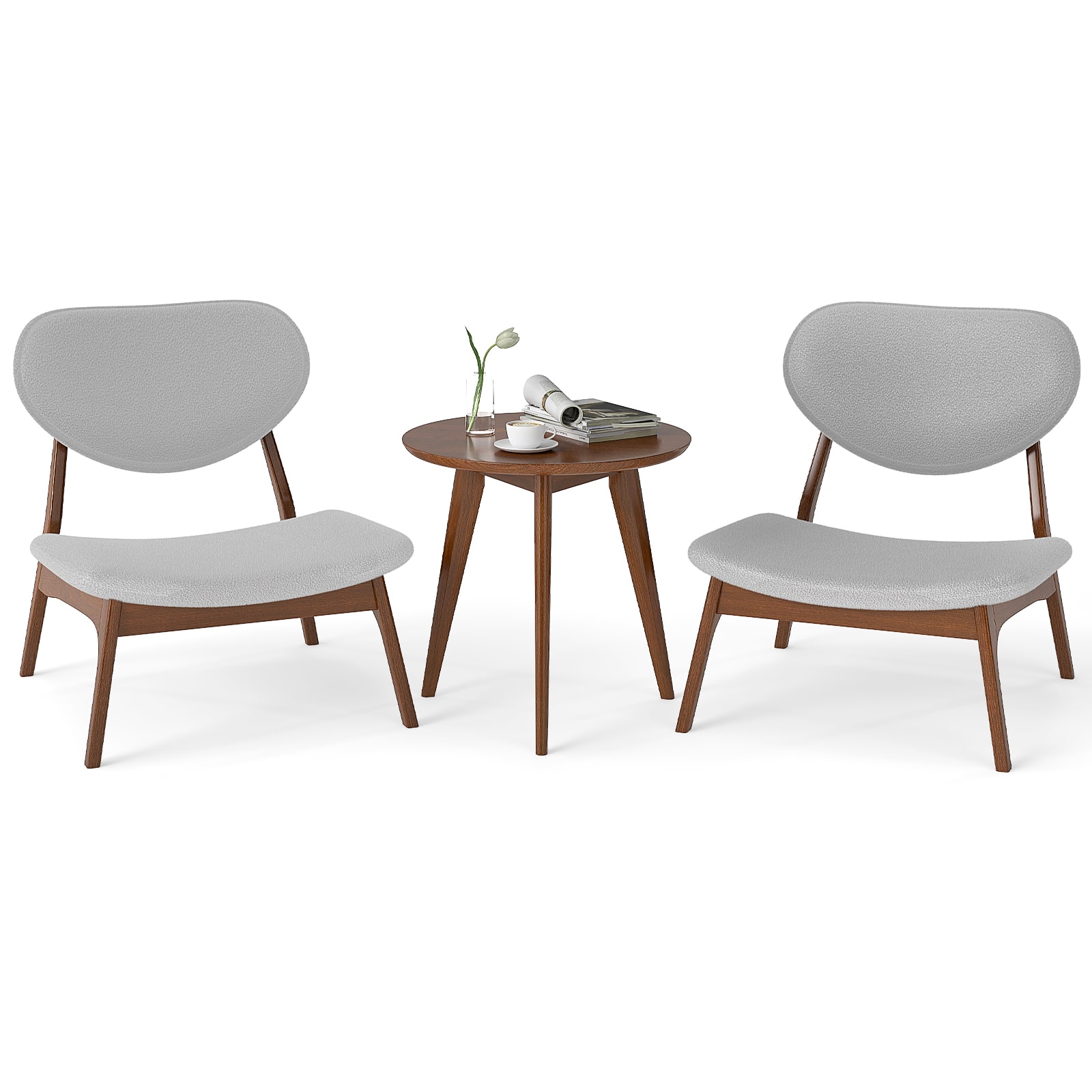 Gymax - Accent Chairs Set of 2 w/ Side Table Living Room Chairs w/ Solid Wood Frame Gray - Walnut, Gray