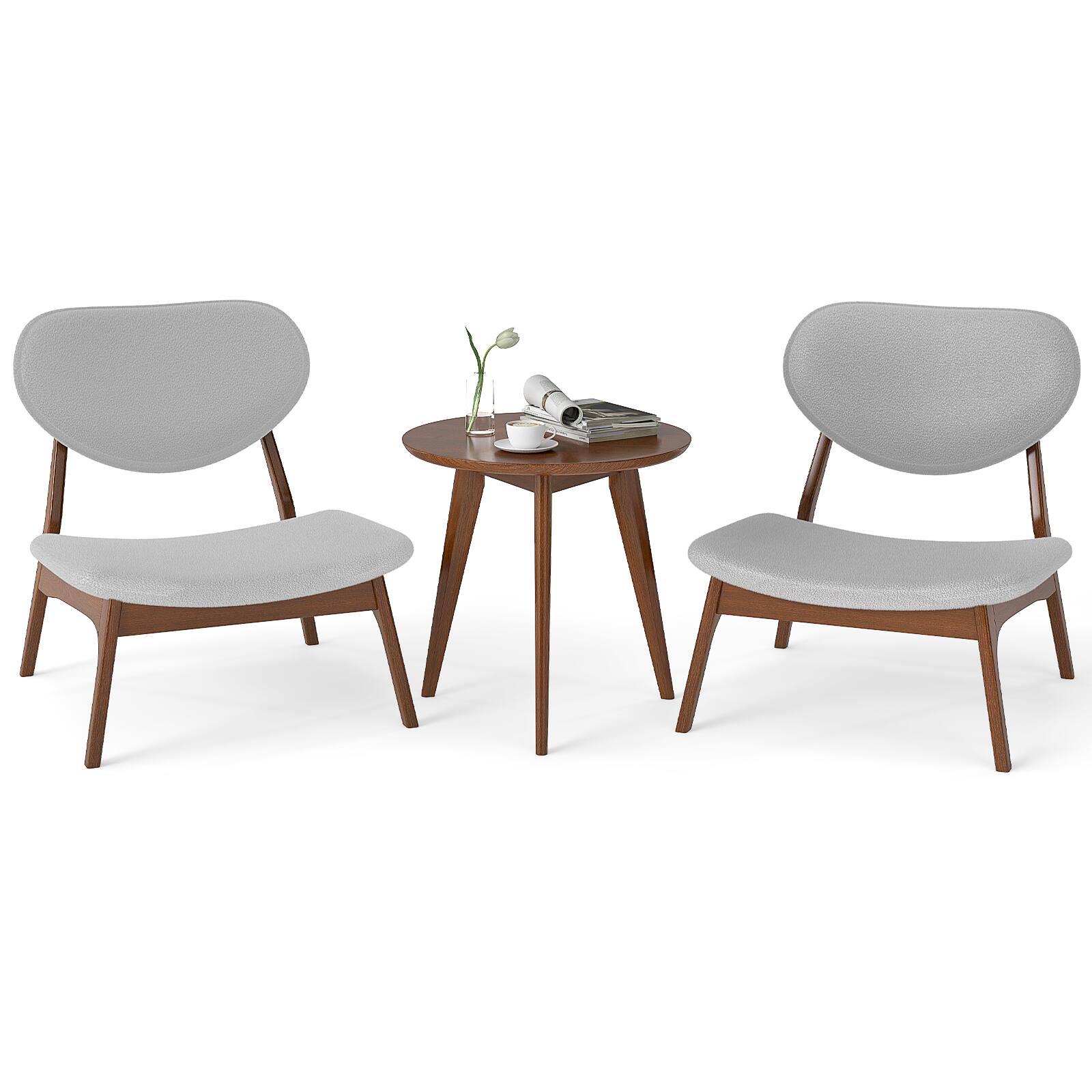Front. Gymax - Gymax Accent Chairs Set of 2 w/ Side Table Living Room Chairs w/ Solid Wood Frame Gray - Walnut, Gray.