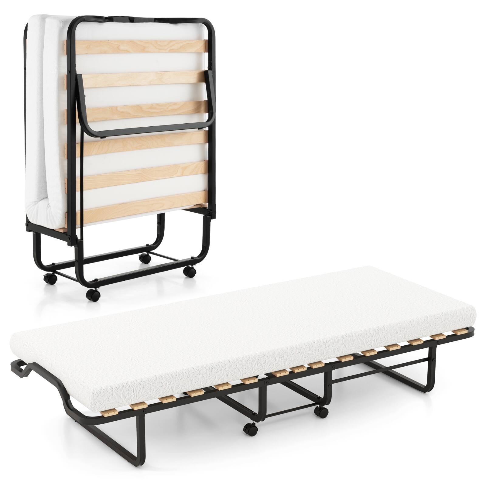 Alt View 9. Gymax - Gymax Folding Bed Cot Size w/ Mattress Roll Away Guest Bed for Adult Space-Saving Fold-Up Bed for Easy Storage - Black + Beige.