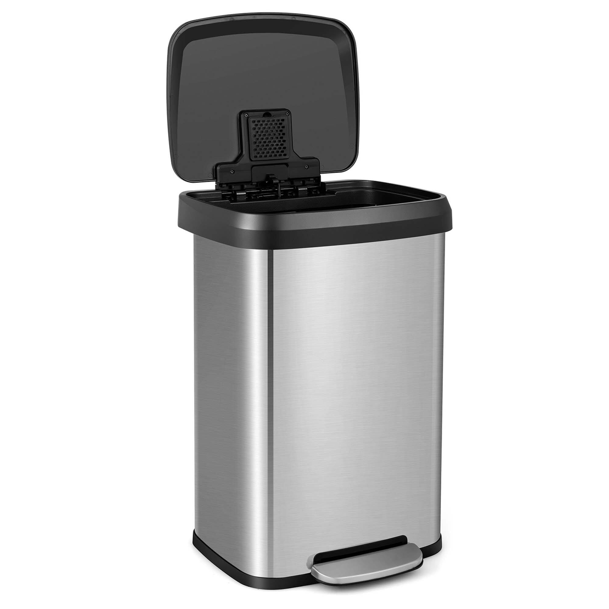 Costway - 13.2 Gallon Step Trash Can Stainless Steel Airtight Garbage Bin for Home Kitchen - Silver