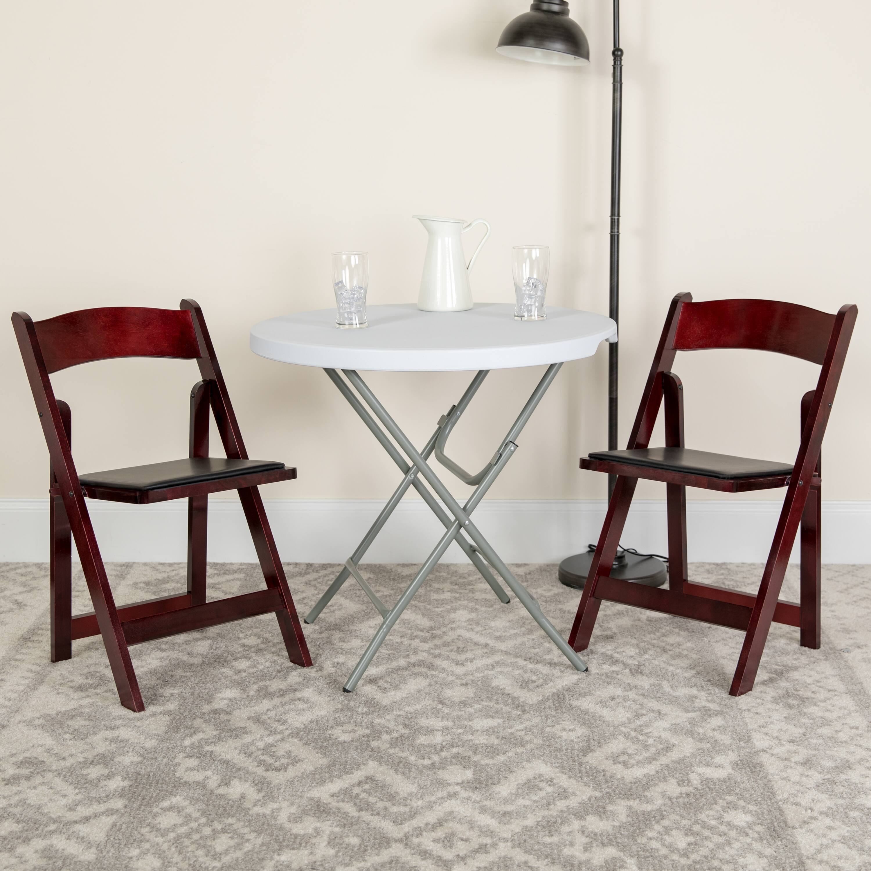 Alt View 2. Emma + Oliver - 2 Pack Wedding Party Event Wood Folding Chair with Vinyl Padded Seat - Mahogany.