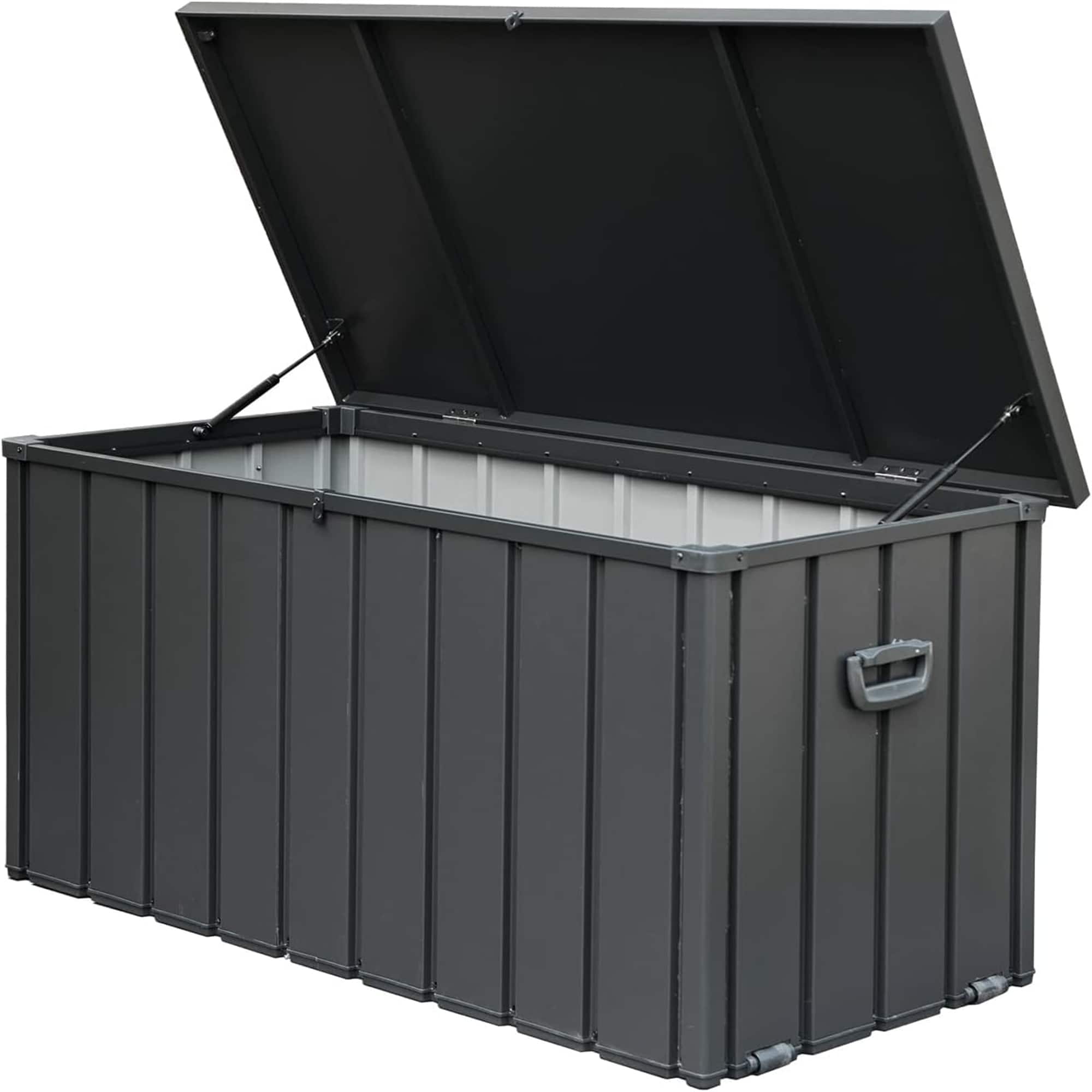 APRILSOUL - 100 Gallon Galvanized Steel Deck Box Lockable Waterproof 440 lb Seat - Dark Gray