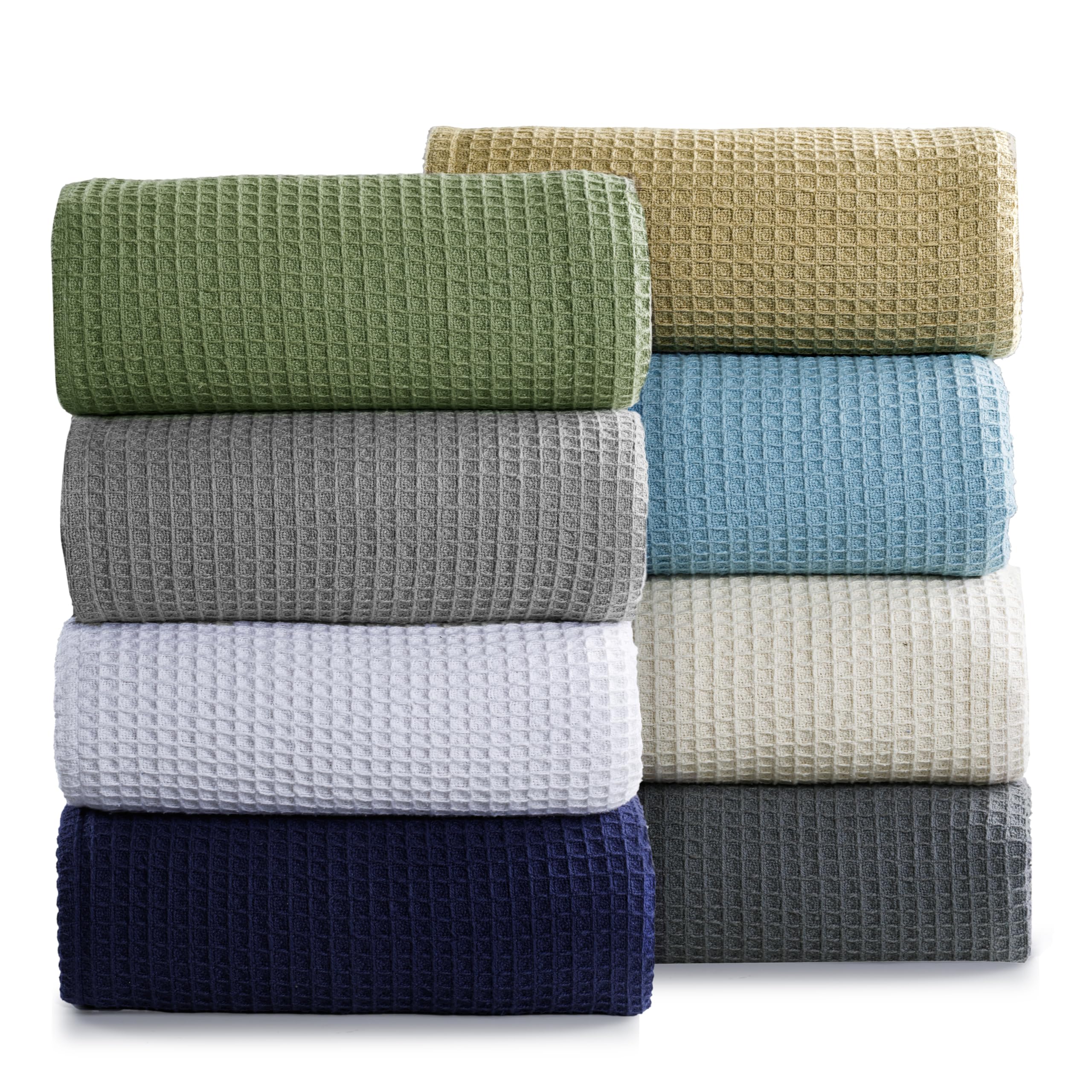 Paradigms Interiors - Cotton Blankets - Waffle Weave Fall Blanket For Spring Summer Lightweight And Breathable Soft Skin-friendly - White-Queen