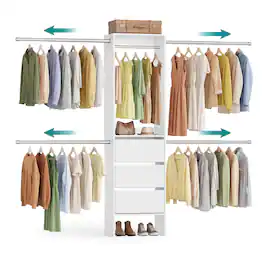 Songmics Home - Closet System, Customizable Walk-In Closet Organizer System with Adjustable Hanging Rods and Drawers - White