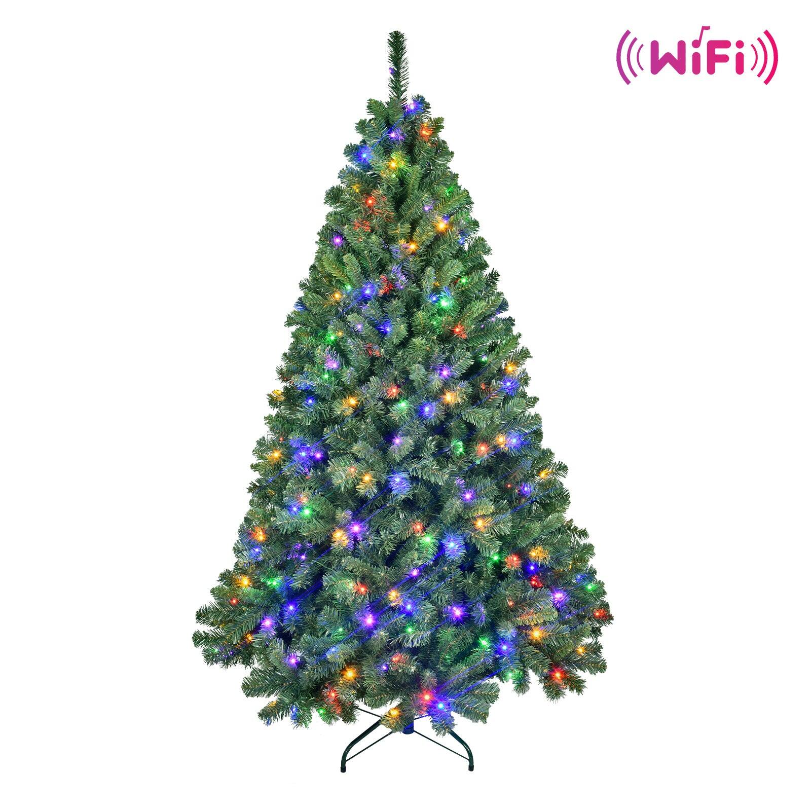 Front. BreeBe - 7FT PVC Christmas Tree with 380 WiFi Music Sync LED Lights App Control - Green.