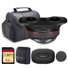 Canon - RF 5.2mm f/2.8L Dual Fisheye 3D VR Lens (5554C002) + 64GB Card + Camera Bag - Black