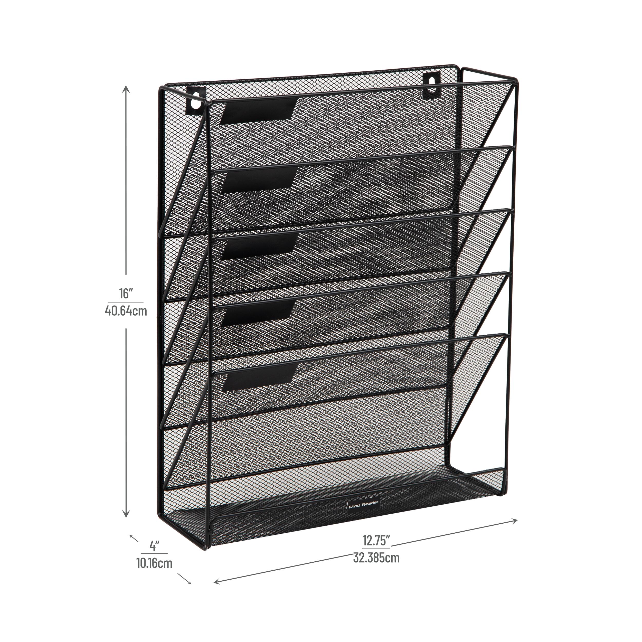 Alt View 12. Mind Reader - 5-Tier Vertical File Storage, Desktop Organizer, Wall Mount, Office, Metal Mesh, 12.75"L x 4"W x 16"H - Black.