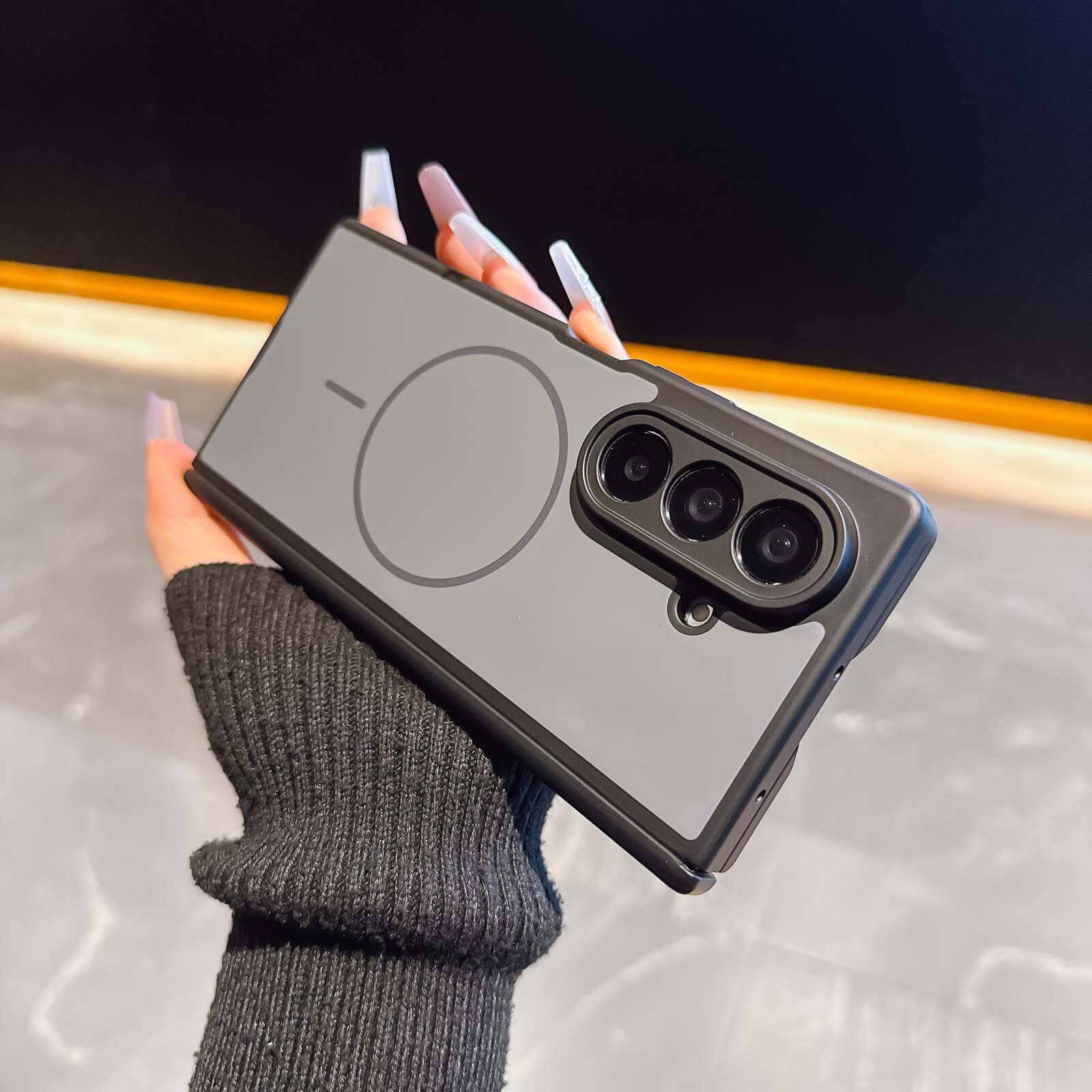 Left. Dteck - Shockproof Magnetic Back Case for Samsung Galaxy Z Fold7, Slim Hybrid Cover with Hinge Guard, Raised Edge Screen Camera - Black.