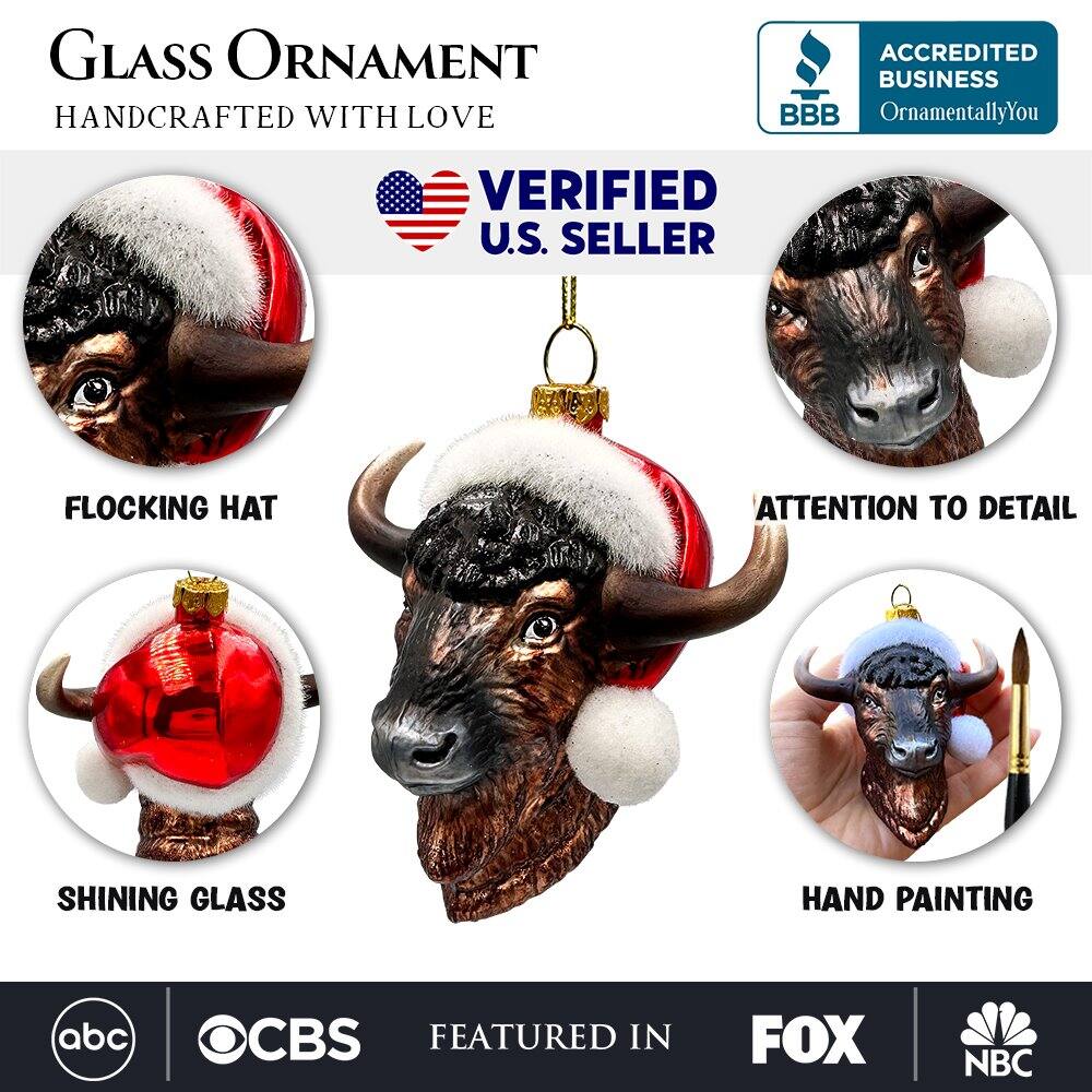 **Glass Ornament**  
Handcrafted with Love  

**Verified U.S. Seller**  

- Flocking Hat  
- Attention to Detail  
- Shining Glass  
- Hand Painting  

**Accredited Business**  
OrnamentallyYou  

**Featured in**  
ABC | CBS | FOX | NBC