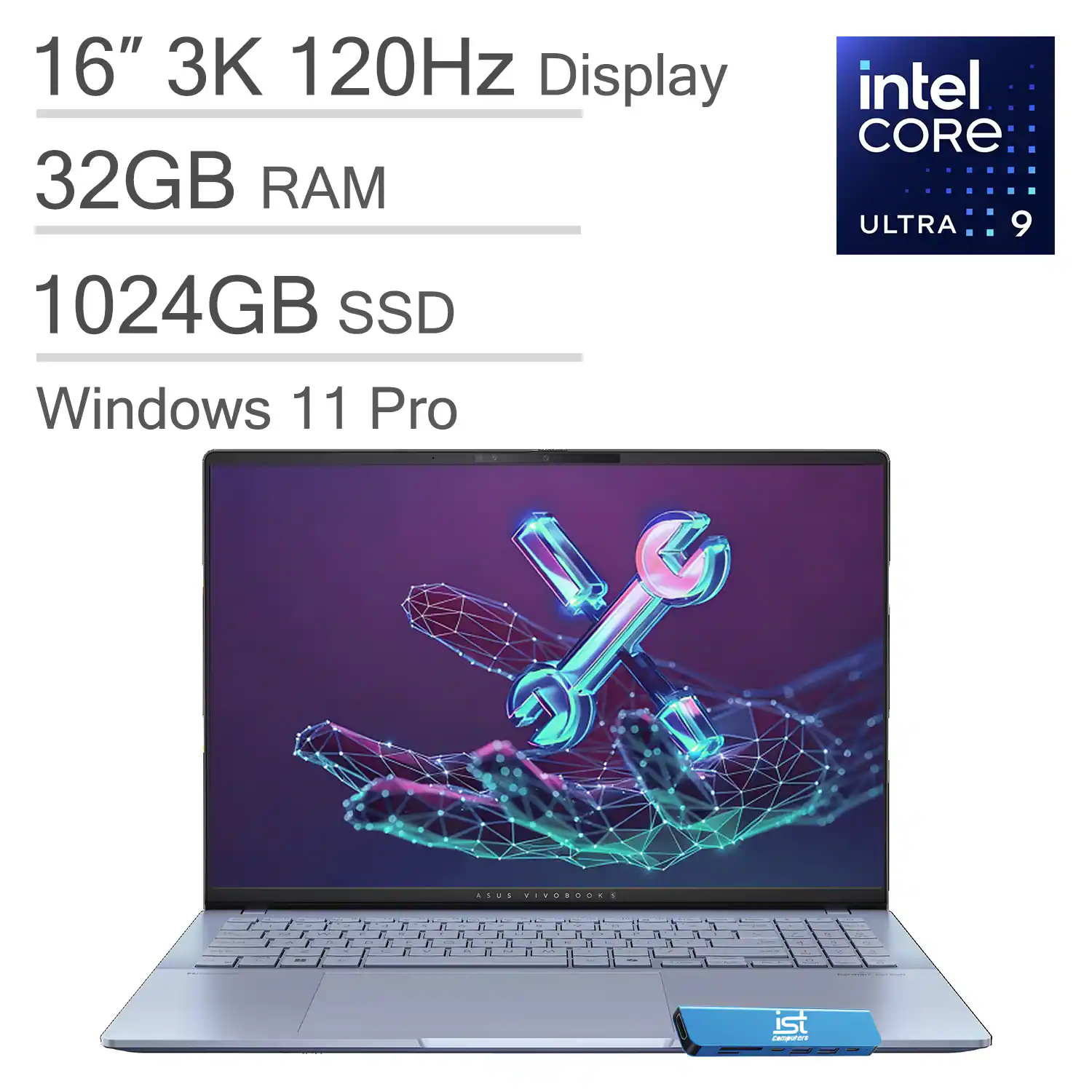 16" 3K 120Hz Display  
32GB RAM  
1024GB SSD  
Windows 11 Pro  
Intel Core Ultra 9