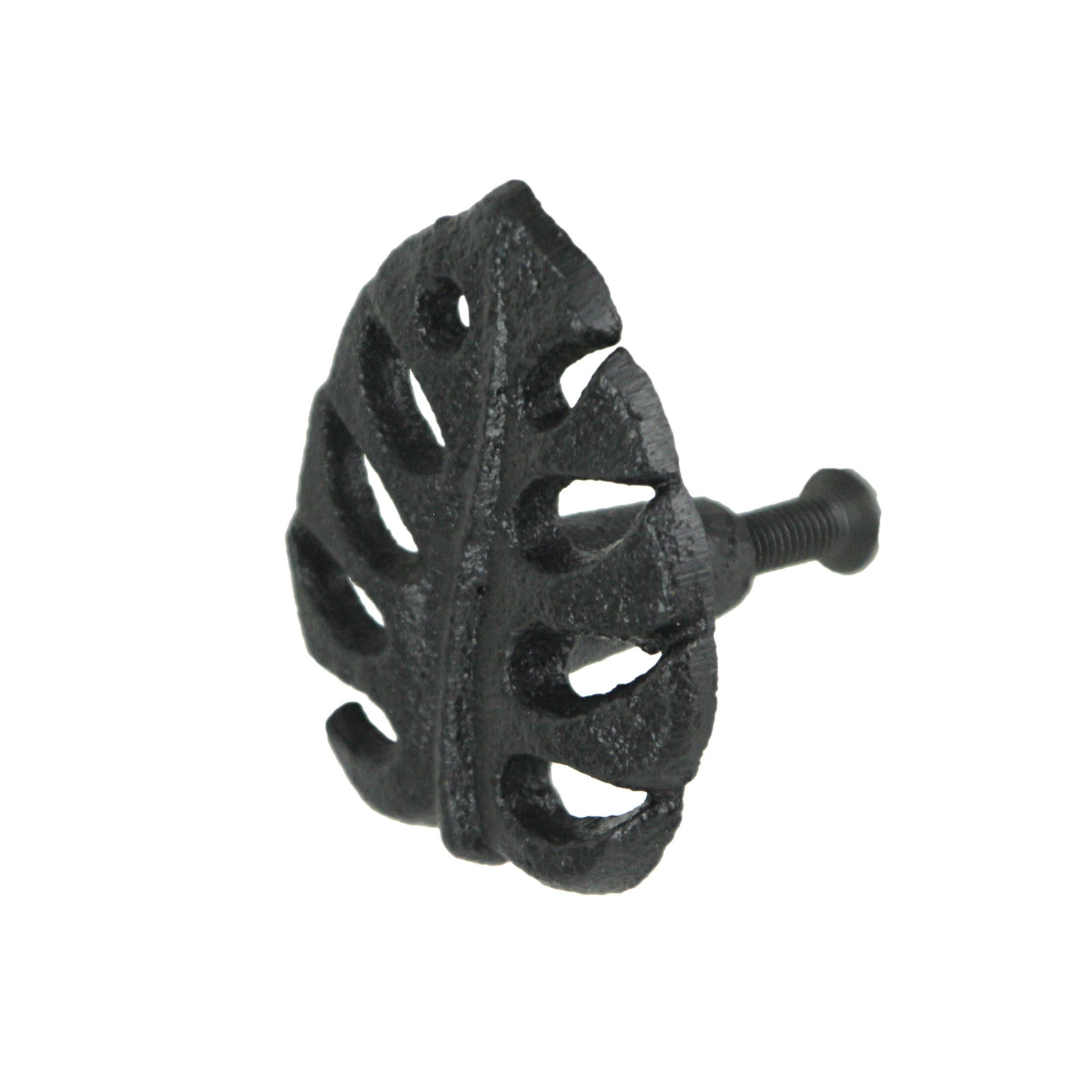 Alt View 1. Zeckos - Set of 6 Black Cast Iron Monstera Leaf Drawer Pulls Decorative Cabinet Knobs - Black.