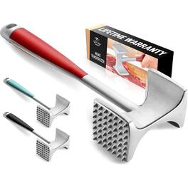 Zulay Kitchen - Professional Dual-sided Meat Tenderizer Tool with Comfort Grip Handle - Red