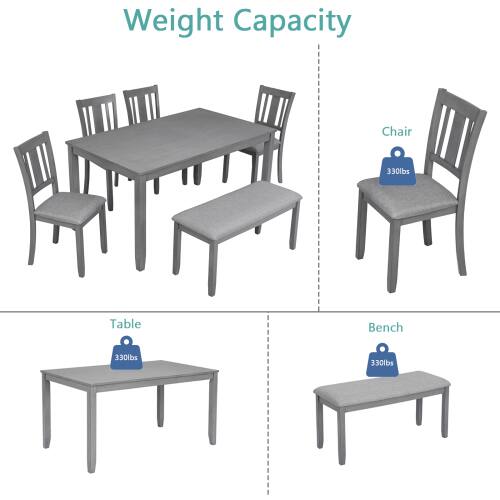 Weight Capacity  
Chair: 330lbs  
Table: 330lbs  
Bench: 330lbs