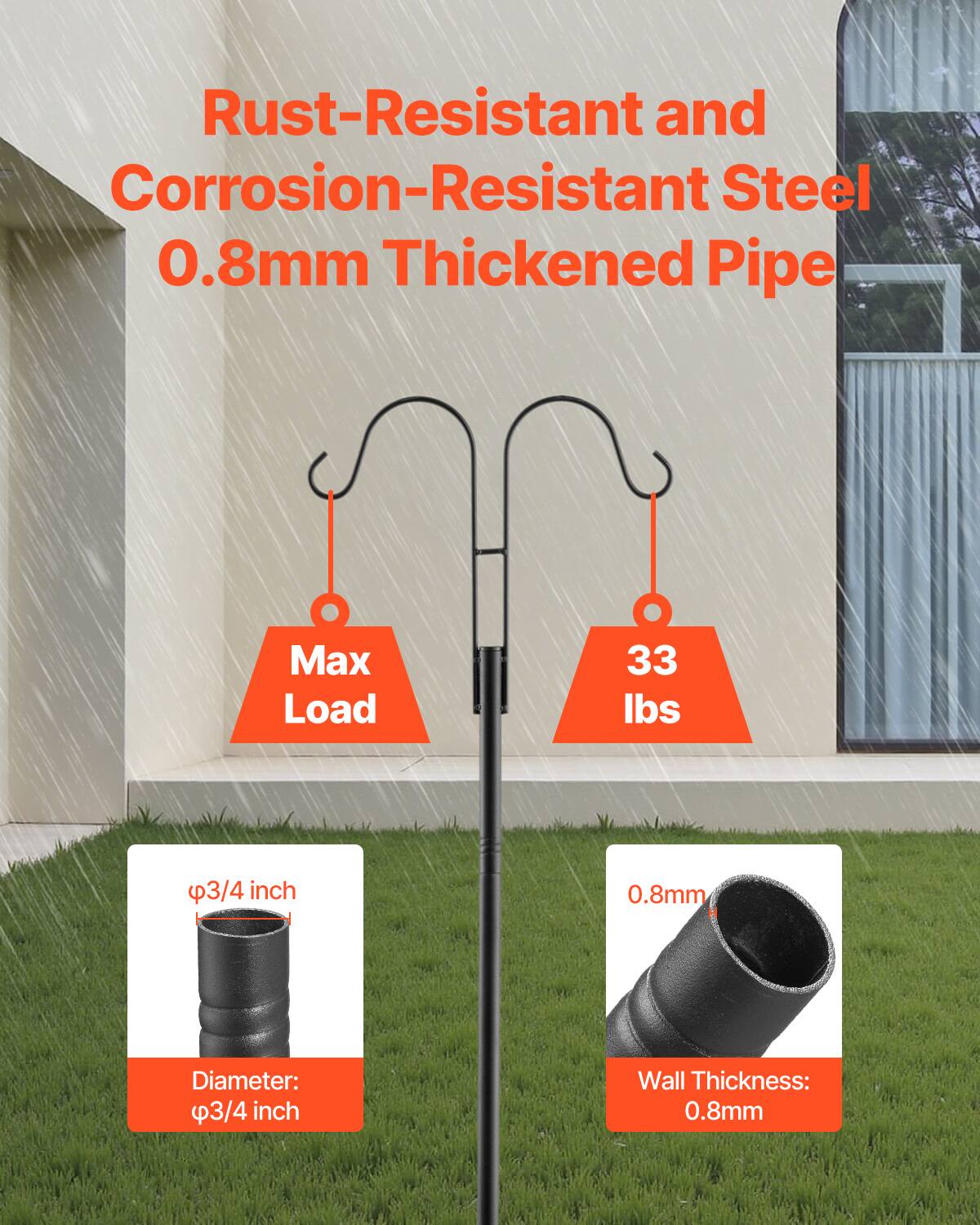Rust-Resistant and Corrosion-Resistant Steel 0.8mm Thickened Pipe

Max Load: 33 lbs

Diameter: 3/4 inch

Wall Thickness: 0.8mm