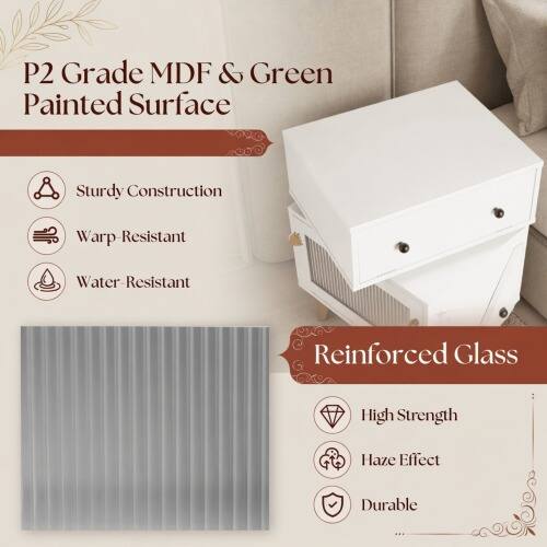 P2 Grade MDF & Green Painted Surface  
Sturdy Construction  
Warp-Resistant  
Water-Resistant  
Reinforced Glass  
High Strength  
Haze Effect  
Durable