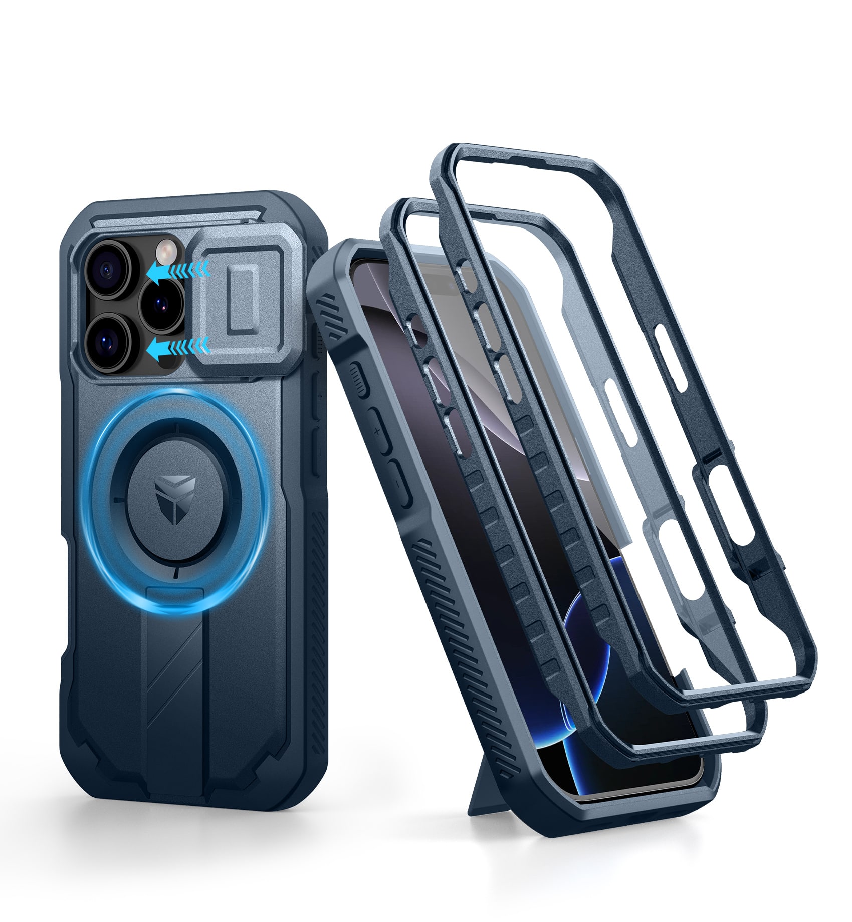 dexnor - for iPhone 16 Pro Case with Slide Camera Cover&Adjustable Kickstand & Built-in Screen Protector - Navy Blue price history on PriceWatchPro