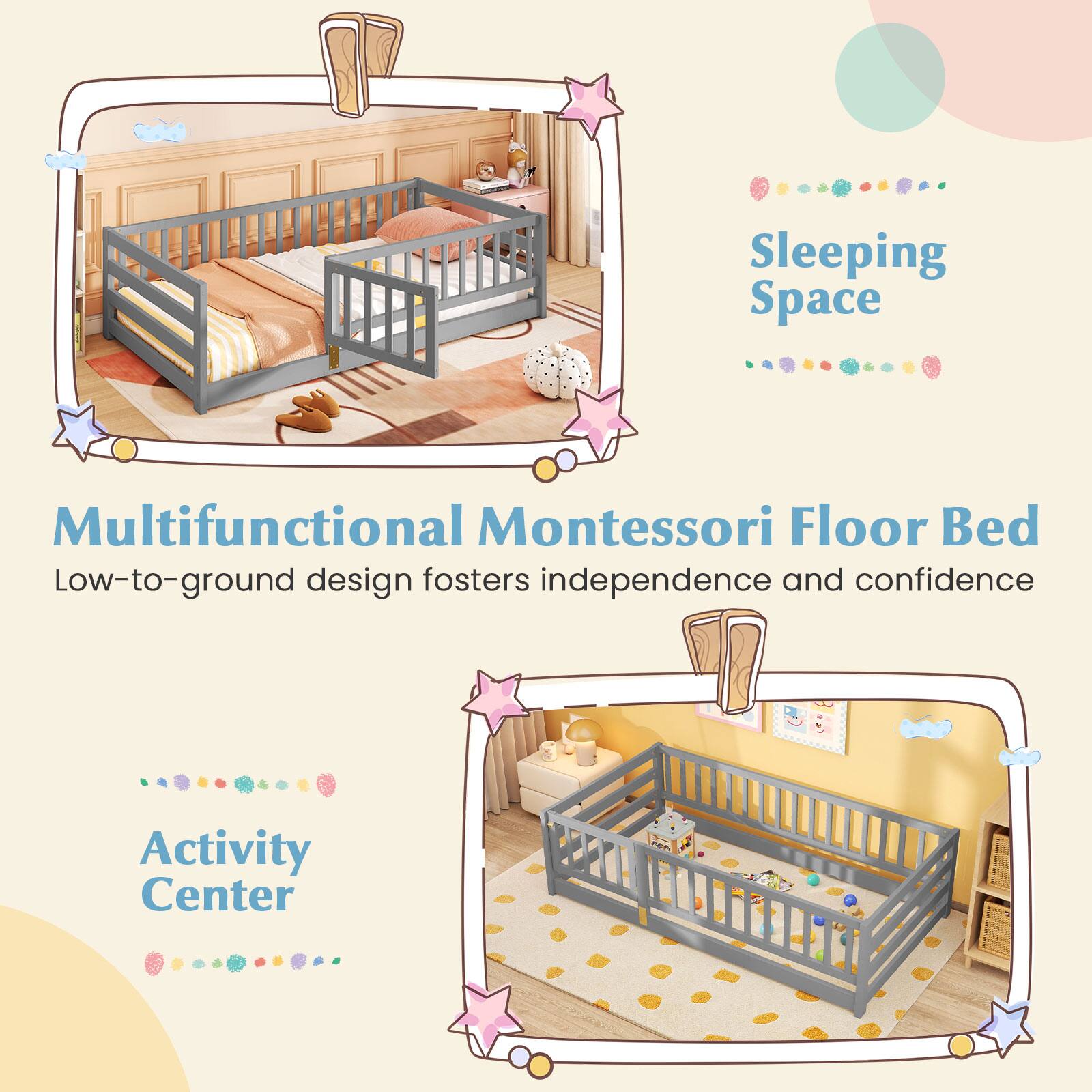 Sleeping Space, Multifunctional Montessori Floor Bed, Low-to-ground design fosters independence and confidence, Activity Center