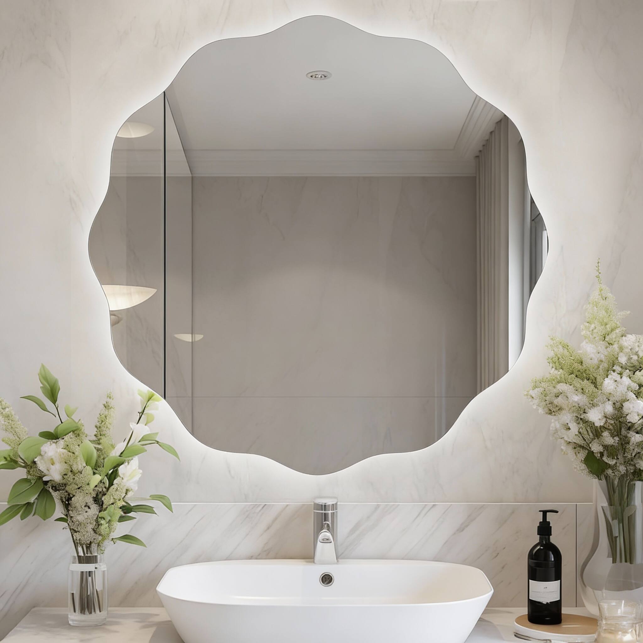 Alt View 1. OMOMMD - Led Bathroom Mirror With Lights Round Light Up For Wall Front And Backlit Anti Fog Colors Dimmable - Clear-round 32"L x 32"W.