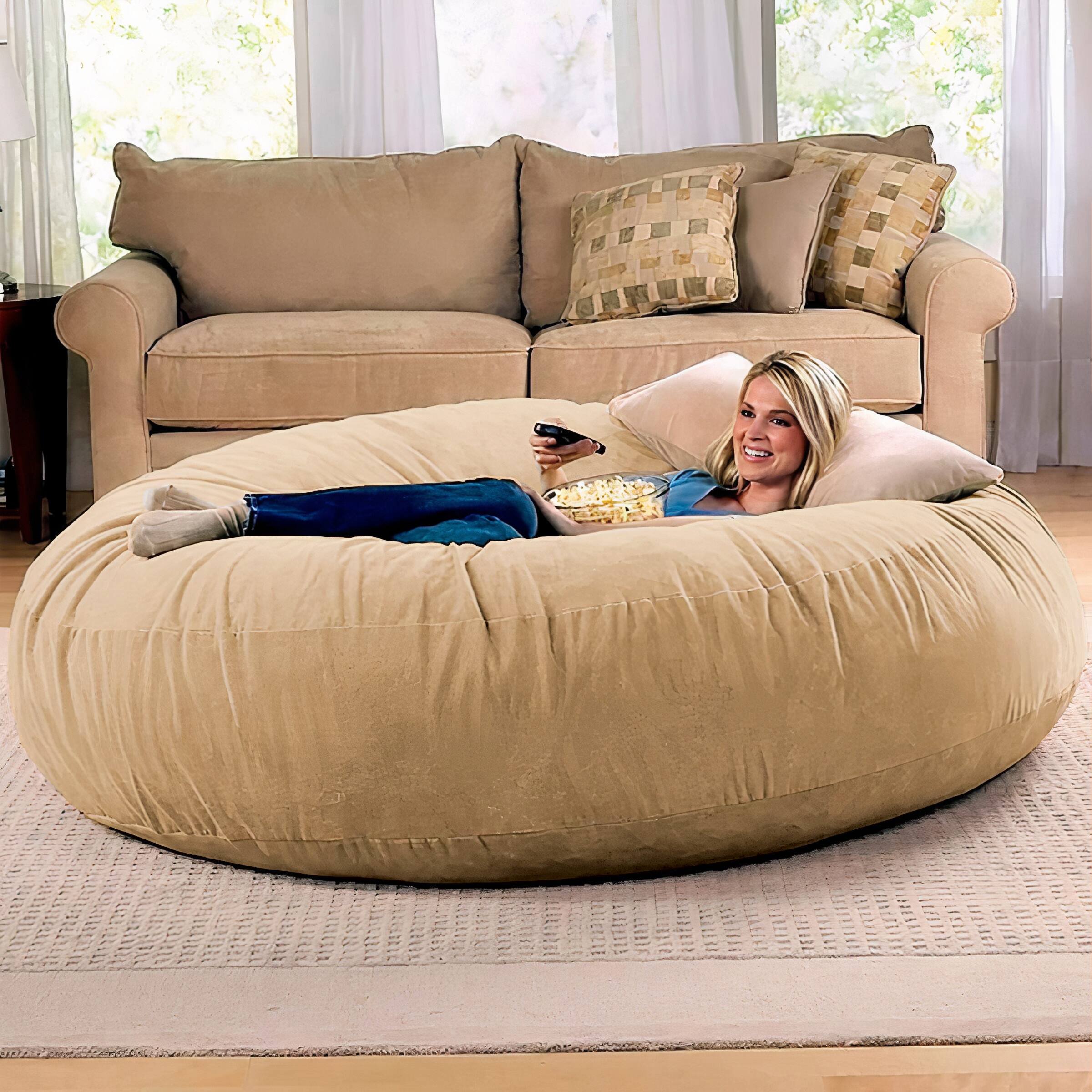 Left. Jaxx - Jaxx 6 Foot Cocoon - 2-in-1 Convertible Bean Bag Bed & Large Bean Bag Chair for Adults, Camel - Camel.