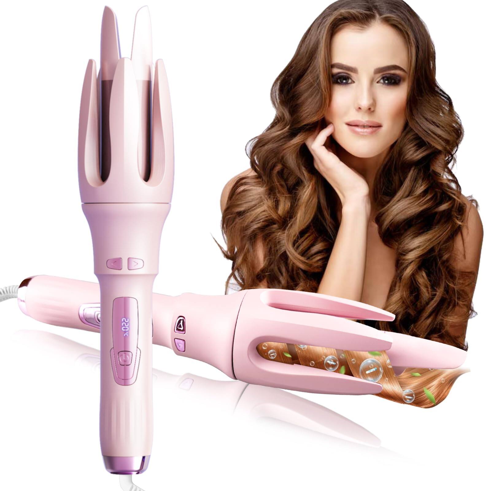 Front. Reds Spade - Automatic Hair Curler Curling Iron With Temperatures Dual Rotating Fast Heating And Auto Shut off For - Pink.