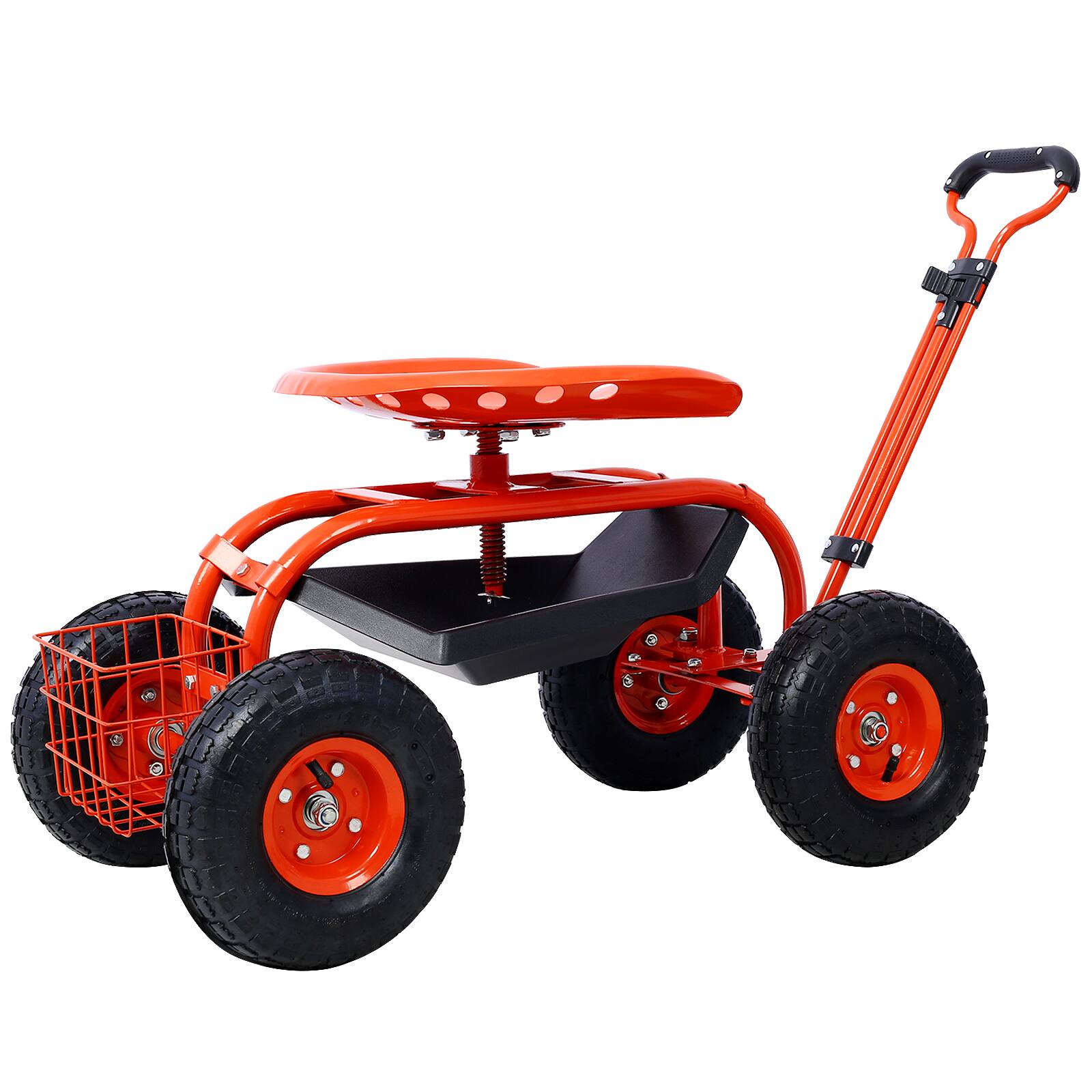 Angle. TinyHomie - Rolling Garden Scooter Garden Cart Seat with Wheels and Tool Tray 360 Swivel Seat Red - Red.