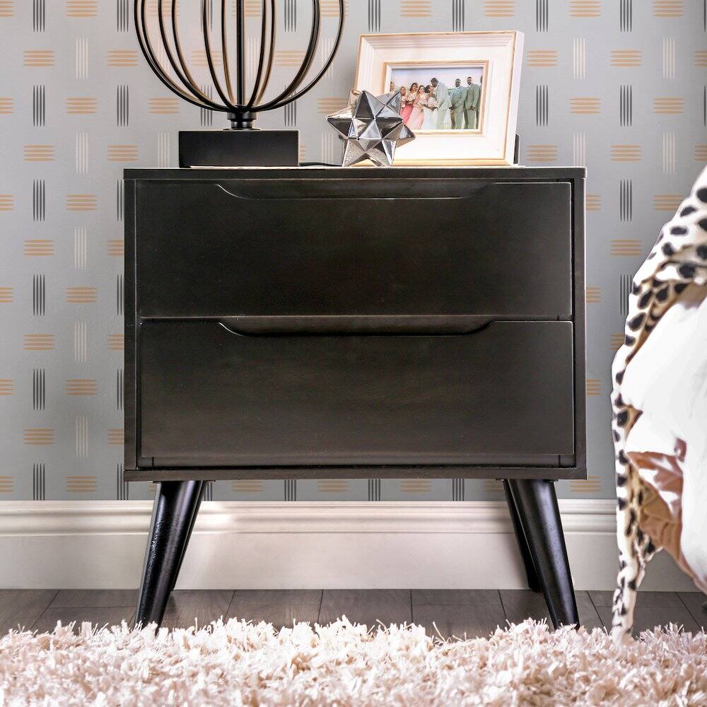 Alt View 2. Furniture of America - Belkor Mid-Century Modern Wood 2-Drawer Nightstand - Black.
