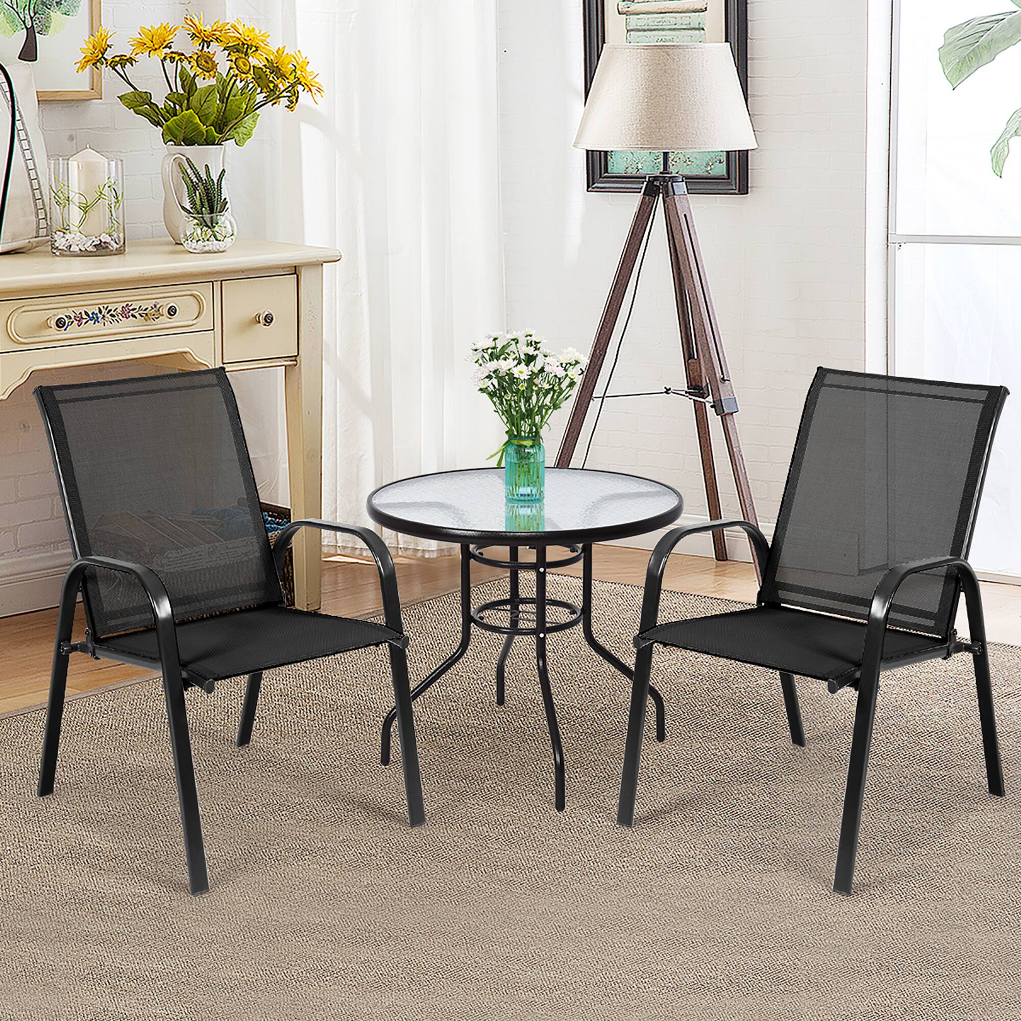 Alt View 2. Costway - Costway 2PCS Patio Chairs Outdoor Dining Chair sturdy Garden Deck Yard with Armrest - Black.