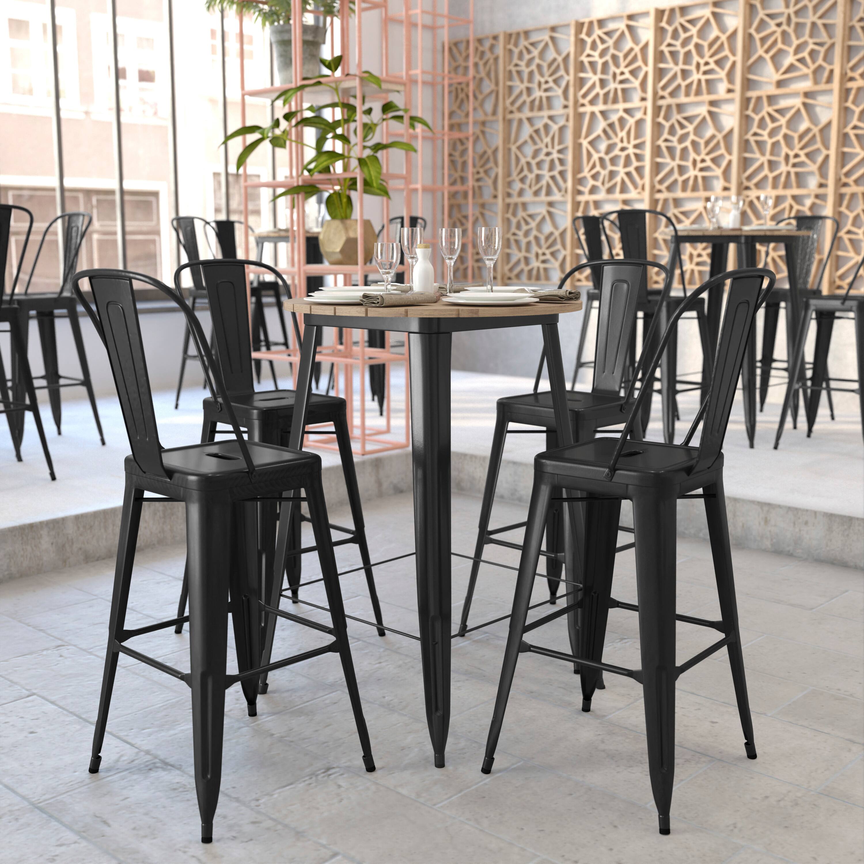 Alt View 3. Flash Furniture - Declan Commercial Indoor/Outdoor Bar Top Table, 30" Round All Weather Brown Poly Resin Top with Black Steel base - Black.